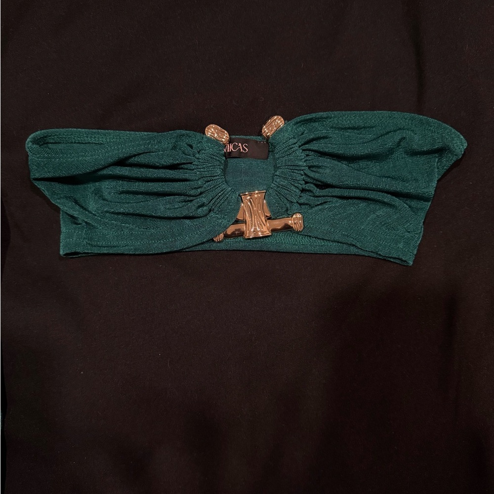 Green Strapless Top with Gold Accents and skirt